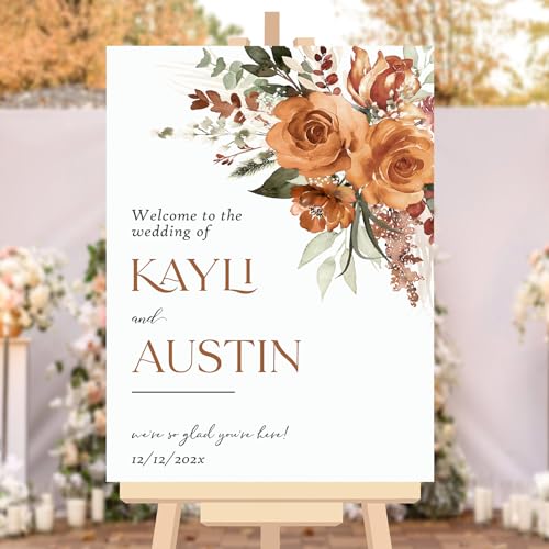 Personalized Wedding Welcome Sign, Floral Burnt Orange Rose Wedding Sign, Welcome to Our Wedding Sign, Custom Wedding Sign Board, Welcome Wedding Sign, Wedding Outdoor Sign, Wedding Signs for Ceremony