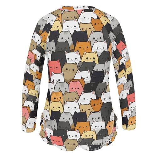 ALAZA Hipster Color Cat Kitten Girls One Piece Swimsuit Long Sleeve Rash Guard Swimsuits UV 50+ Swimwear Zipper3