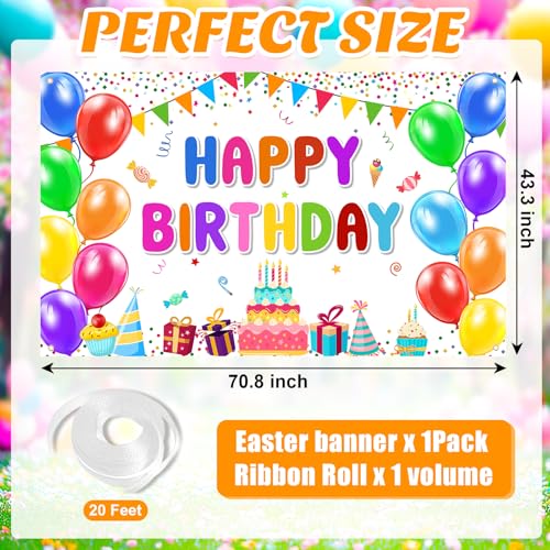 Image of Happy Birthday Banner Backdrop Decorations Flag Outdoor 71x44 Inch,Colorful Rainbow Birthday Bunting for Boys Girls Indoor Home Party Supplies,Yard Sign Photography Background