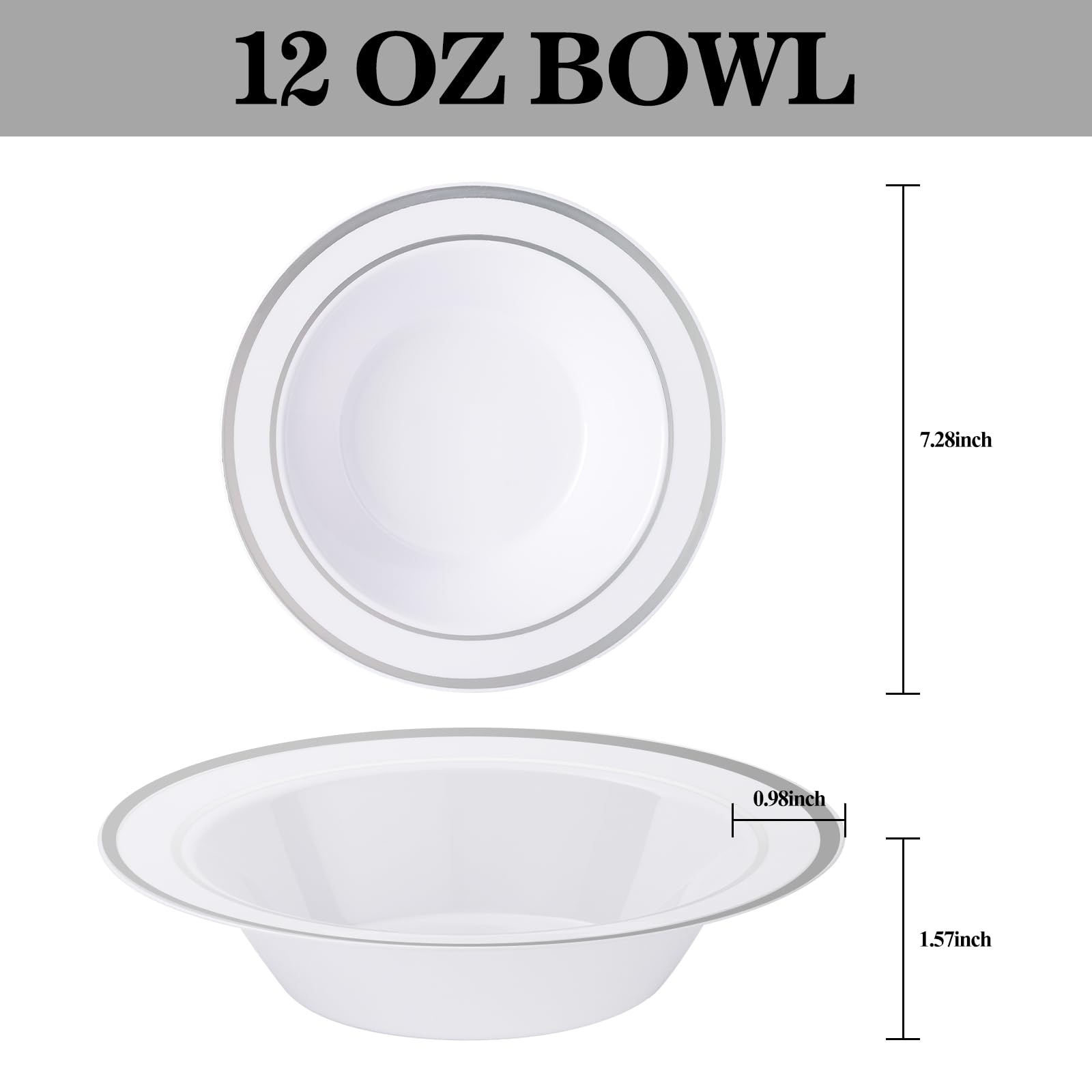 Disposable Soup Bowls with Silver Rim - 50 Pack -4 Disposable Soup Bowls with Silver Rim - 50 Pack -4