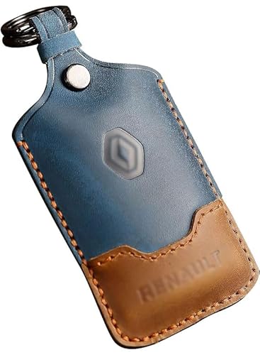 Friendship Handmade Leather Key Card Case for Renault Key Fob - 4 Buttons Car Key Cover with Durable Keychain Compatible with Renault Captur, Clio, Kadjar, Zoe, Megane, Dacia Duster - Blue