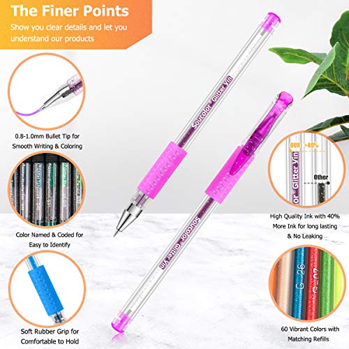 Soucolor Glitter Gel Pens With Gel Pens With Adult Coloring Books And Travel Case #TOP3