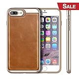 iPhone 8 Plus Case, iVAPO iPhone 8 Plus Cover [Elegance Series] iPhone Leather Cover Case with PC Bumper and Genuine Leather Cover for iPhone 8 Plus 7 Plus 5.5 inch Phone Case[Brown]