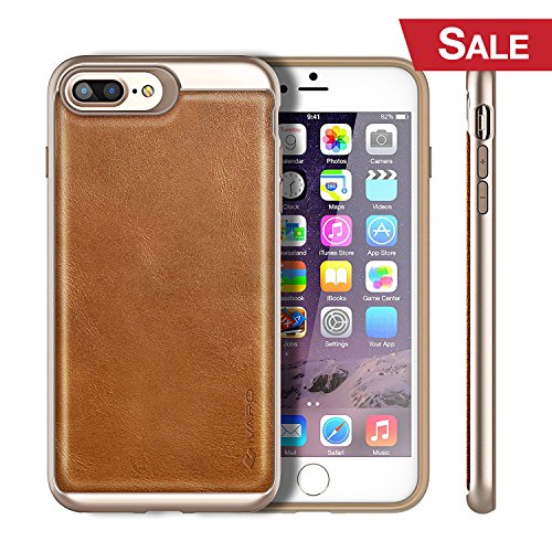 iPhone 8 Plus Case, iVAPO iPhone 8 Plus Cover [Elegance Series] iPhone Leather Cover Case with PC Bumper and Genuine Leather Cover for iPhone 8 Plus 7 Plus 5.5 inch Phone Case[Brown]