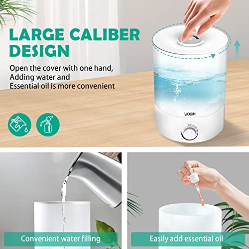 Yogin Humidifiers For Bedroom Large Room,Top Fill 2.5L Ultrasonic Cool Mist Humidifiers For Baby Nursery And Plants,Up To 24 Hours Of Operation, Auto Shut Off, 24Db Quiet，Etl Certificate Humidifier #TOP3