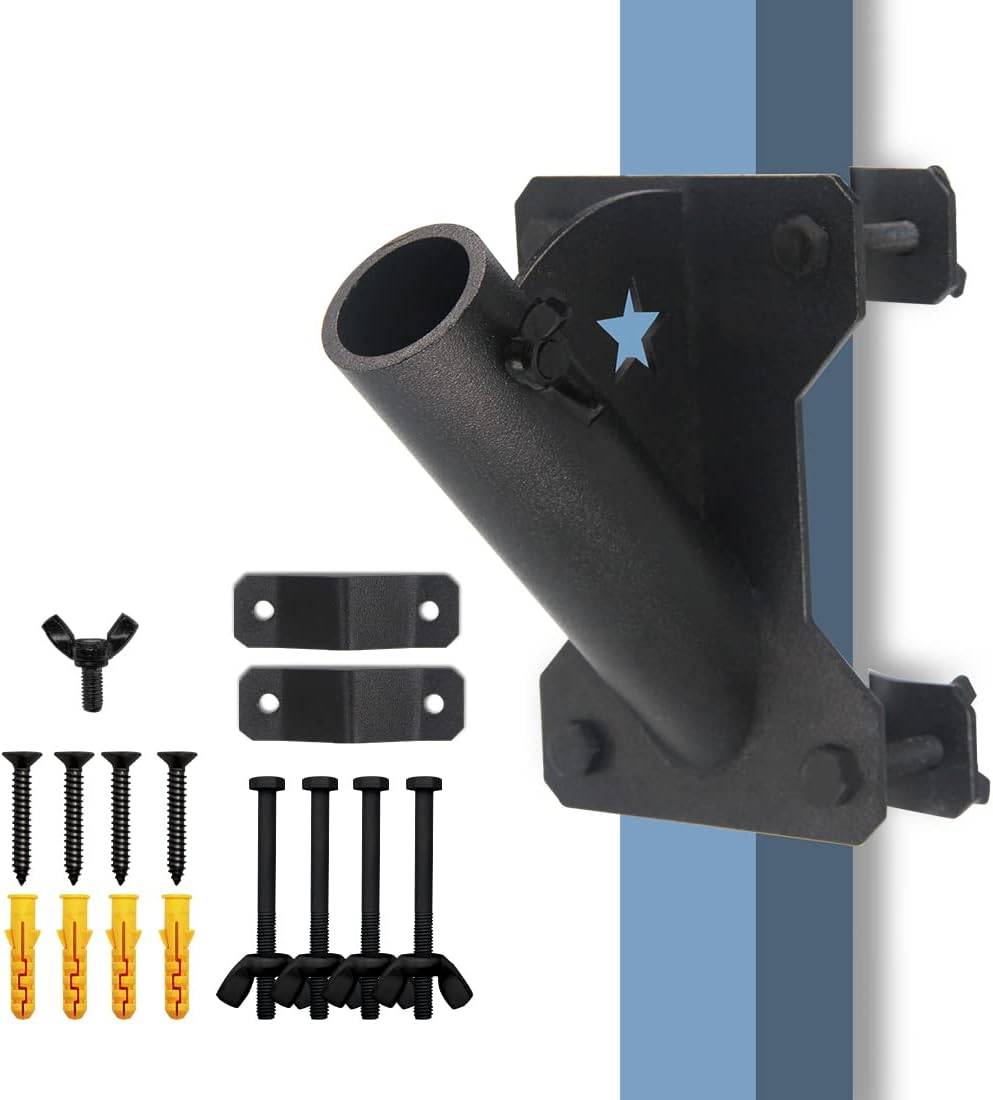 Flag Pole Holder Flag Pole Bracket for House Garden Balcony Railing Outside Porch Fence Deck.JOYVAKA.Flag Pole Mounting Bracket is Made of Carbon Steel with 2 Layer Rust Free Coated 1" Inner Dia(D-B)