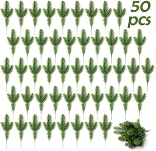 lulalula 50Pcs Artificial Pine Tree Branches Plastic Pine Leaves for Christmas party decoration faux foliage fake flower DIY craft wreath