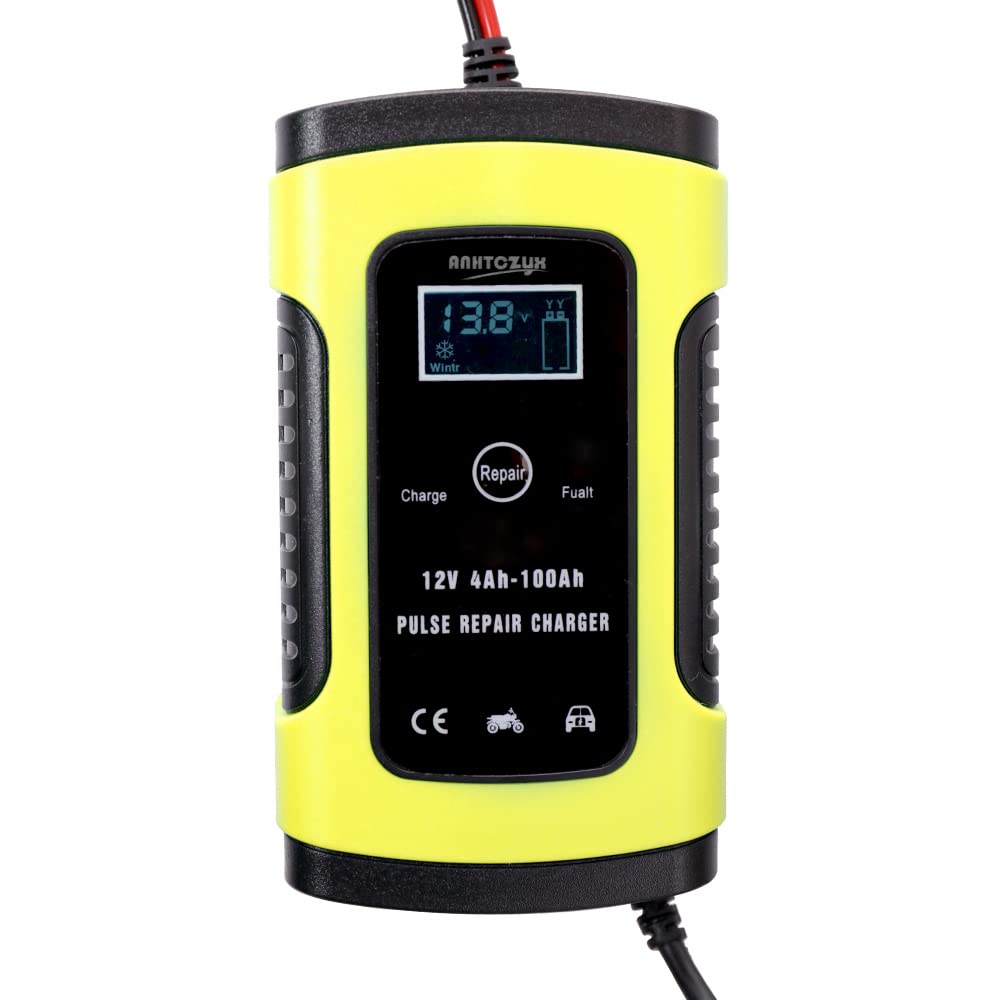 Caricabatterie per Auto Completamente Automatico 12V6A Caricabatterie Intelligenti Caricabatterie per Riparazione impulsi Caricabatterie al Piombo Acido a Umido con Display Digitale LCD