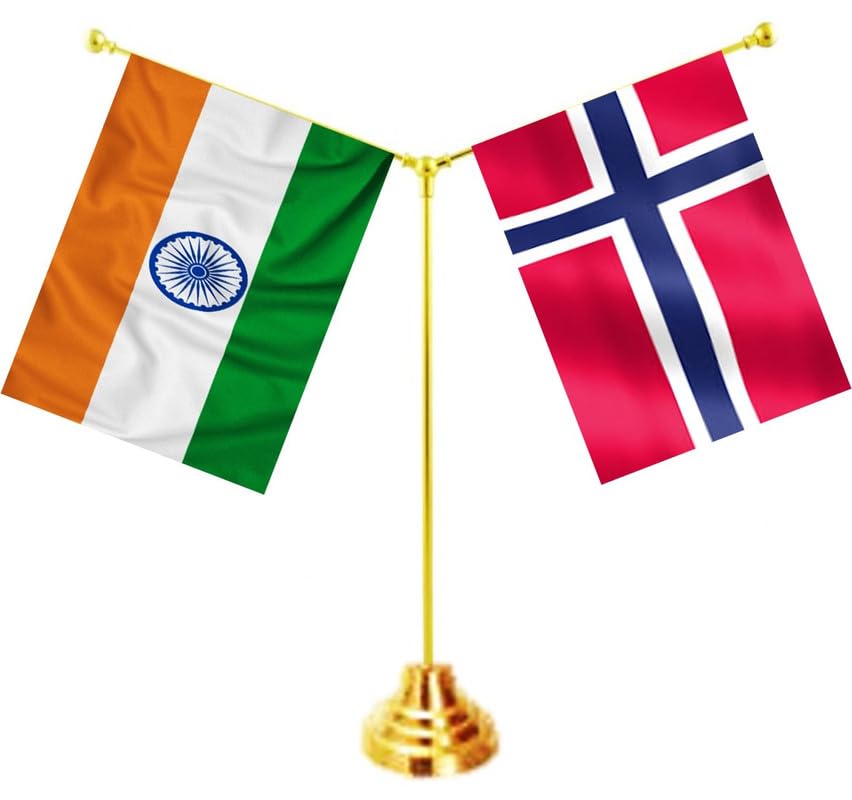 NORWAY & INDIA Miniature Flags - Shining Cotton Cloth with Y-Shape Classy Brass Base Table Stand-image-26