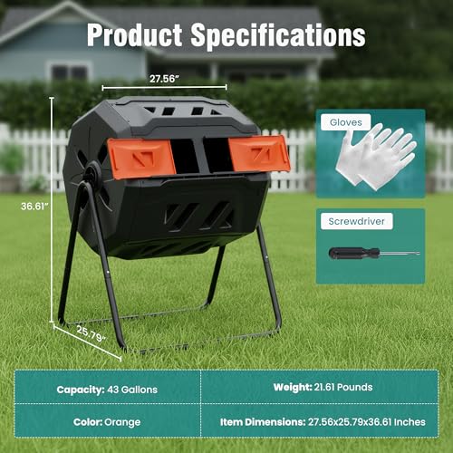 image for OLIXIS Compost Bin Outdoor 43 Gallon, Dual Chamber Composter Tumbler O