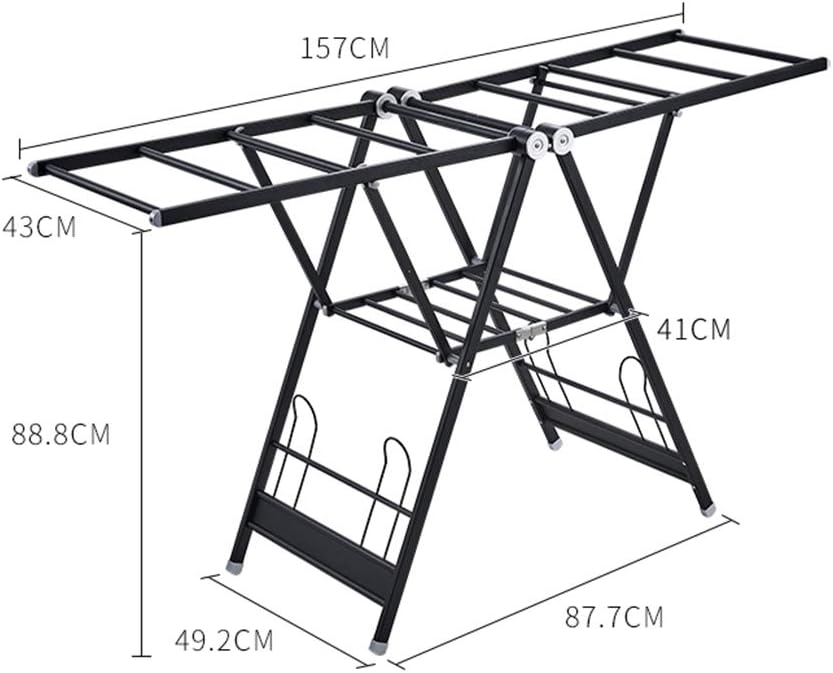 Laundry Rack, Airer-Gullwing Clothes Drying Large Space Metal Blacklaundry Black Loading Capacity 150Kg,