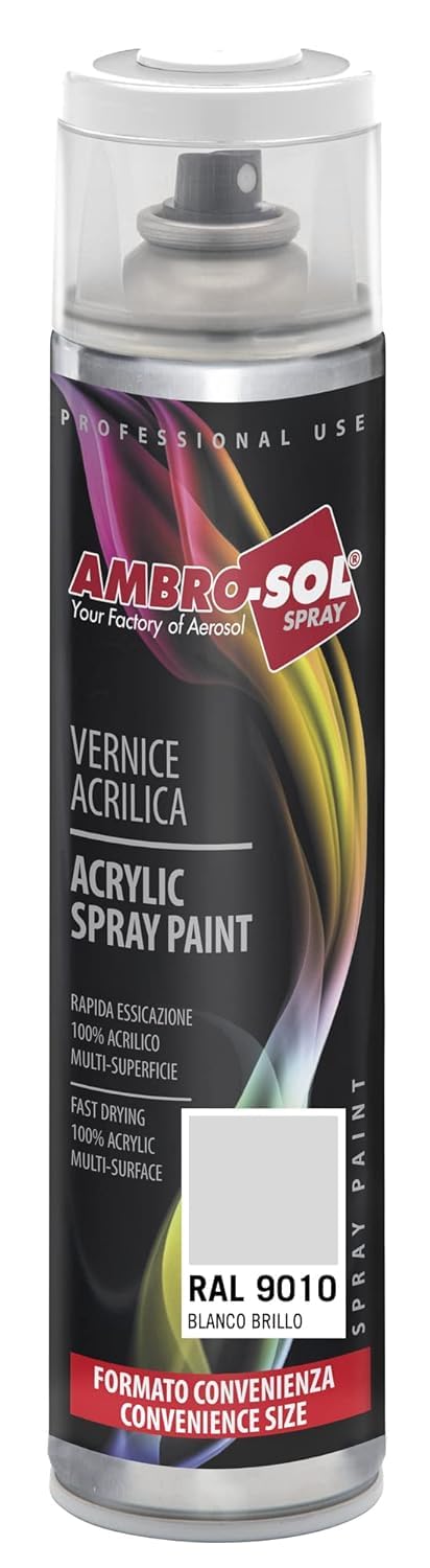 Ambro-Sol RAL 9010, Pintura acrílica en spray, Blanco Mate 1, 600 ml
