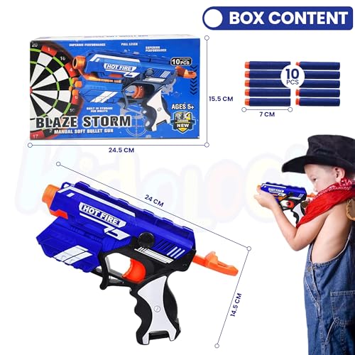 Image of Kidology Blaze Storm Hot Fire Soft Bullet Gun Toy for Kids Age 3+ Years | 10 Safe Foam Bullets, Easy, Fun Target Shooting Battle Fight Game for Boys and Girls | Ideal for Gifting