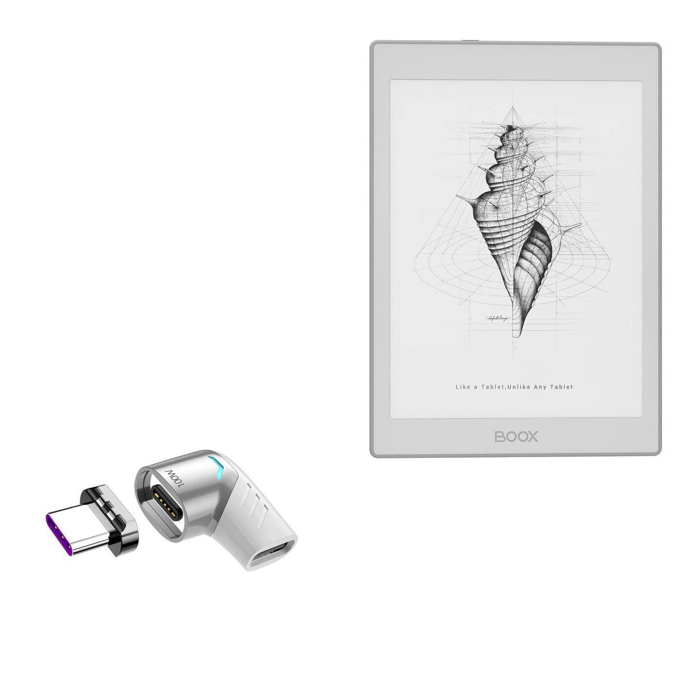 BoxWave Adapter Compatible with Onyx BOOX Nova Air2 - MagnetoSnap PD Angle Adapter, Magnetic Charging Connector Device Saver - Metallic Silver