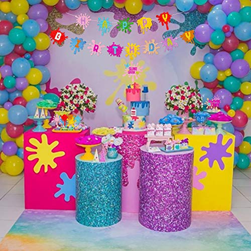 Slime Birthday Party Decorations Kit - Slime Queen Cake Topper Birthday Banner Cupcake Toppers Colorful Balloons For Kids Slime Party Baby Shower Party Supplies #TOP6