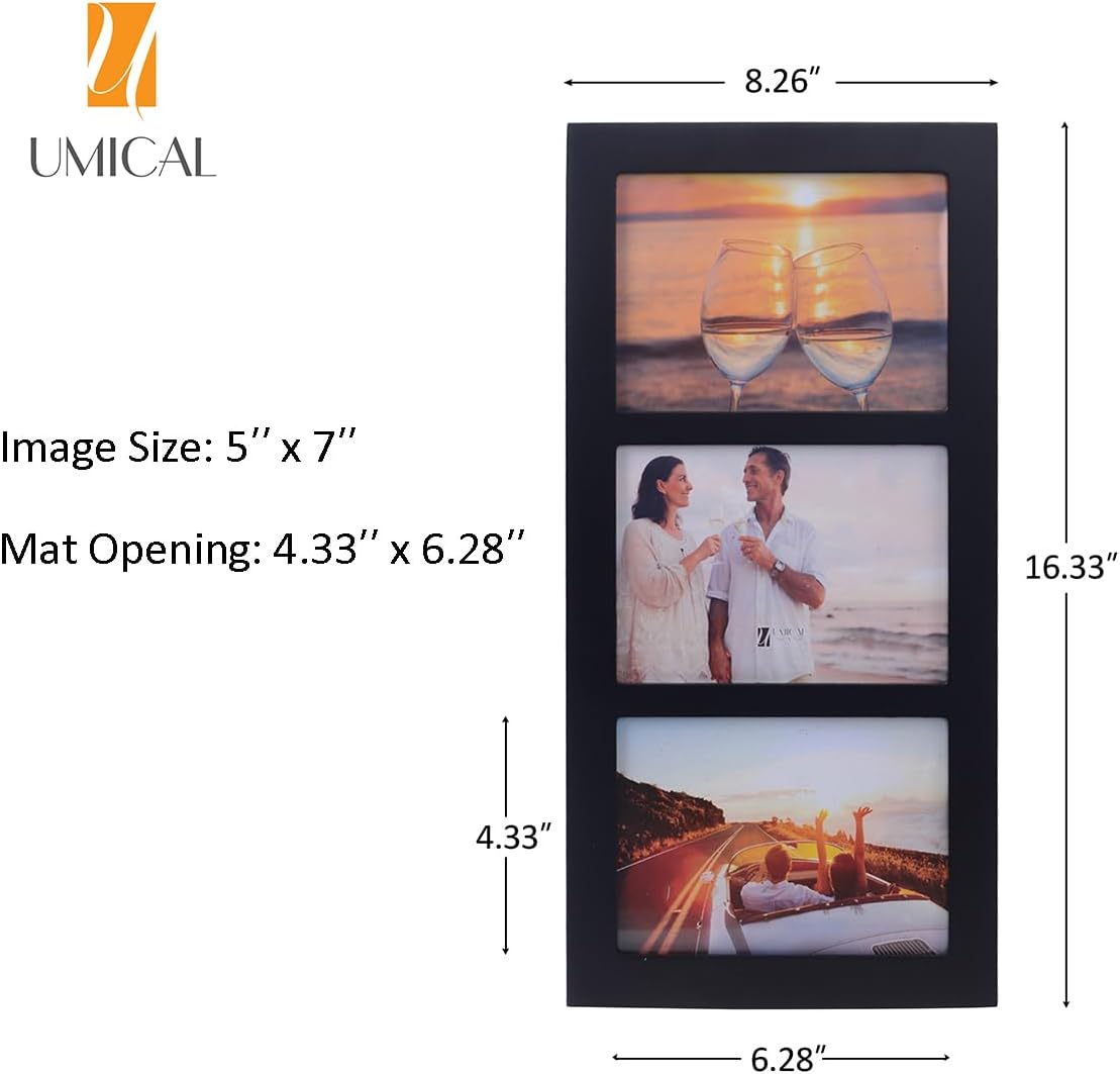 5x7 3-Opening Collage Picture Frame with Shatter-Resistant Glass & Black Wood Photo Frames for 5x7 Inch Pictures Display Made for Tabletop Stand and Wall Mounting - Image 4