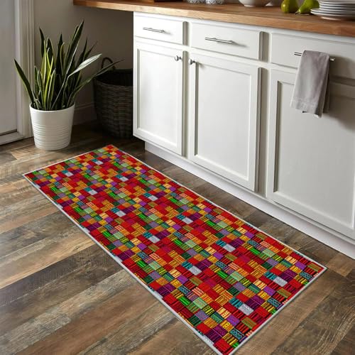 Tapis de couloir pour cuisine et entrée ambiance patchwork coloré