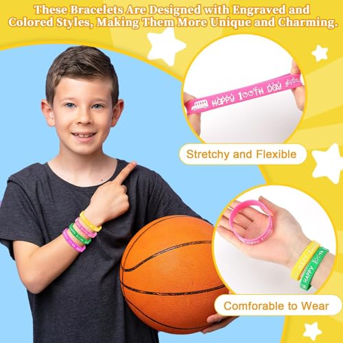 Image of JUNEBRUSHS 64pcs 100th Day of School Party Favors Silicone Bracelets