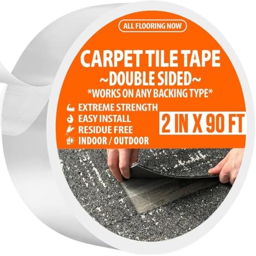 All Flooring Now Carpet Tile Tape Double Sided 2in x 90ft - Heavy Duty Reinforced Web Mesh & Residue Free - Indoor Outdoor for Carpet Tiles, Hardwood, Vinyl, Rugs, Carpet, Rubber, Turf & Mat Gripper