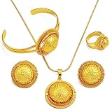 Anniyo Ethiopian Cross Jewelry sets Necklaces Earrings Ring for Women Girls Gold Color Eritrean African Bridal Goods (60cm or 23.6 Inches)