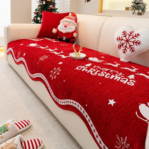 Housse de canapé chenille de Noël pour canapé sectionnel avec taie - 7