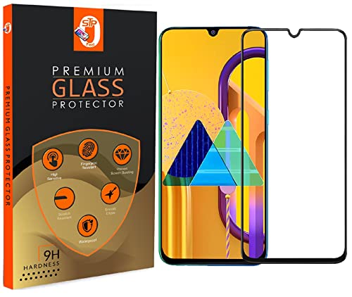 Image of STP FEEL� Tempered Glass Screen Protector Compatible for Samsung Galaxy M30S / M21 (6.4 Inch) HD Clear, Bubble-Free, Anti-Scratch Full Protection Durable Tempered Glass (Black, Pack of 1)