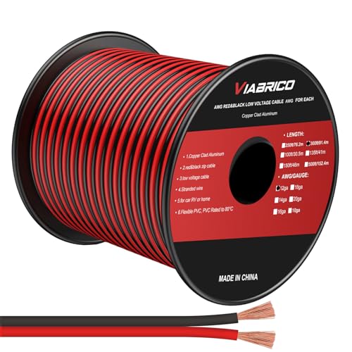 Image of VIABRICO 12Gauge 300FT Electrical Wire Cable 2 Conductors Red Black Cable Hookup LED Lighting Strips Flexible Wire Extension Cord 12AWG Copper Clad Aluminum12V /24V DC