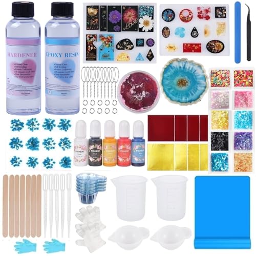 Epoxy Resin Kit,Resin Kits for Beginners with 400ml Epoxy Resin,Moulds,Pigment,Resin Accessories and Tools,Great for Resin Keychain and Coaster Making