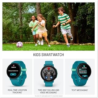 Garmin Bounce 2, LTE Smartwatch & Fitness Tracker for Kids, Two way calling, Text messages, Real time location tracking, Music, Swim-Friendly, Adjustable Watch Band,up to 2 days battery life,Turquoise