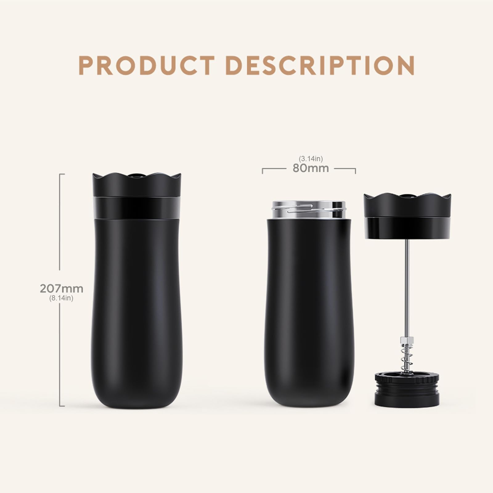 Pressa da caffè portatile Tazza da caffè Pressa da caffè portatile funzionale con isolamento sottovuoto per studenti lavoratori a servizio singolo