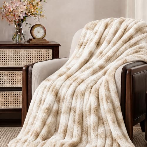 Image of Cortina Embossed Fur Blanket Single Size -Embossed Soft and Warm Decorative Fuzzy Blankets - Cozy, Fluffy, Plush Lightweight Throw Blankets for Couch, Bed, Sofa(Beige, 150x200 CMs)
