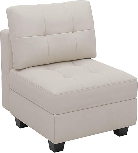 Miniatura 9 de Belffin Asiento de módulo medio de terciopelo para sofá modular, sofá seccional con almacenamiento sin brazos, color beige