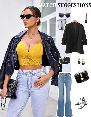 Image of Avidlove Lace Bralettes for Women V Neck Spaghetti Strap Bra Unpadded Tops Sexy Cami Crop Top Going Out Lingerie
