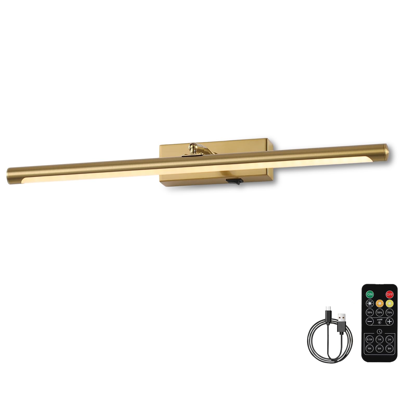 Picture Light for Wall Battery Operated, 20" Rechargeable Art Light with Remote and Timer for Painting, 9000mAh Wireless Wall Light for Display, Artwork, Portrait, Gallery, Gold