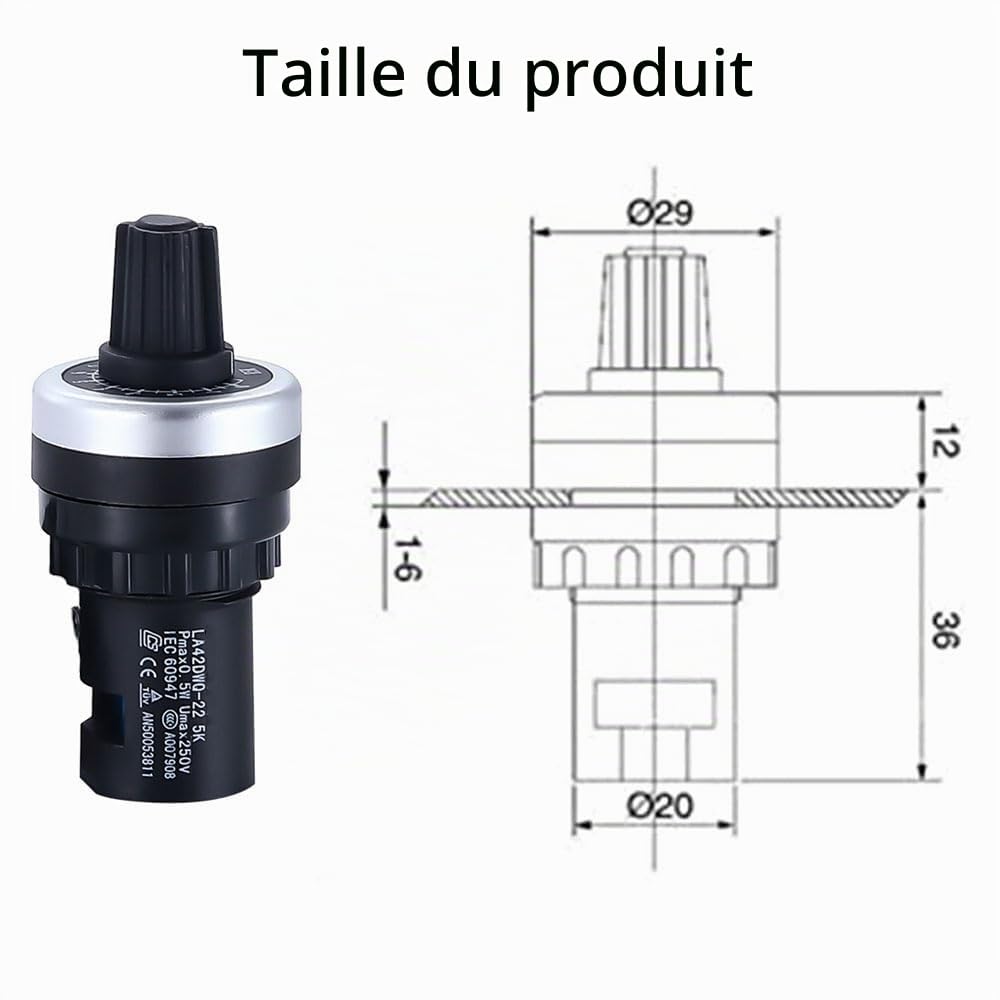 Lot de 2 potentiomètres 5K pour montage sur panneau de commutation VSD VFD à vitesse variable pour convertisseur de fréquence