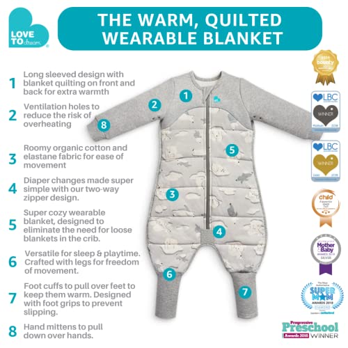 Image of Love to Dream Extra Warm Baby Sleep Suit (12-24 Mo), Super Soft Temp Regulating Sleeping Sack, 3.5TOG Warm Wearable Blanket, Blue