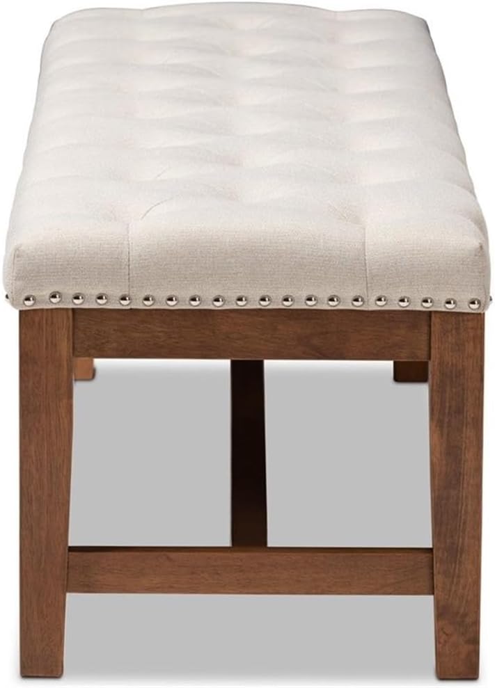BOWERY HILL Tufted Bench in Light Beige and Walnut Brown