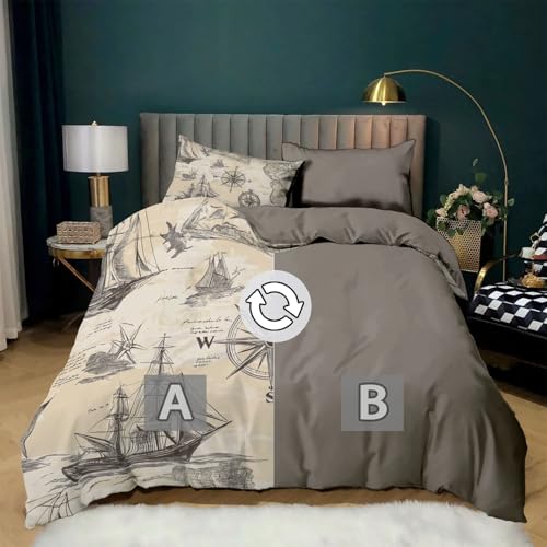 Housse de couette 220x240 cm microfibre douce anti-plis carte rétro - 5