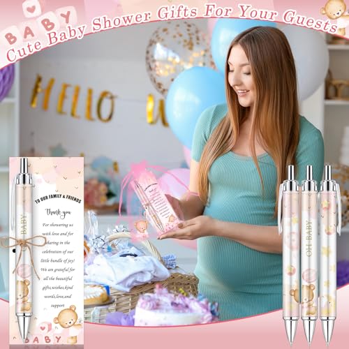 Bolígrafos y llaveros de oso rosa para recuerdos de baby shower y tarjetas, 145 uds 4