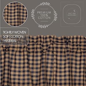 VHC Brands 4 Pieces Navy Check Scalloped Swag Curtains (4 Panels, 36x36x16) VHC Brands 4 Pieces Navy Check Scalloped Swag Curtains 4 Panels 36x36x16