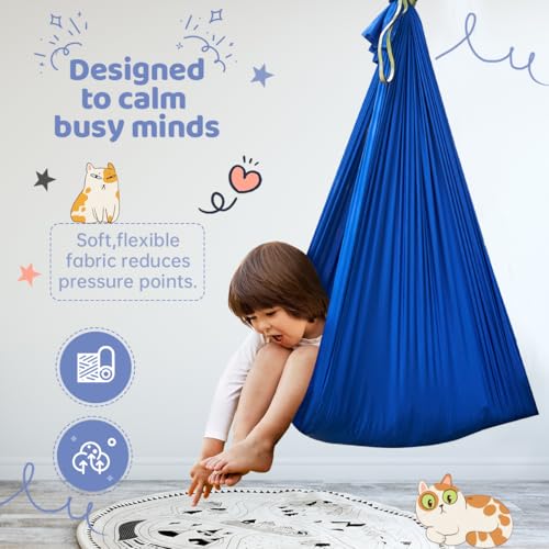 Aokitec Sensory Swing for Kids with Special Needs, Indoor Kids Swing Cuddle Hammock Chair Adjustable Aerial Swing for Children with Autism, ADHD, Asperger, Sensory Integration(Blue) - Image 7