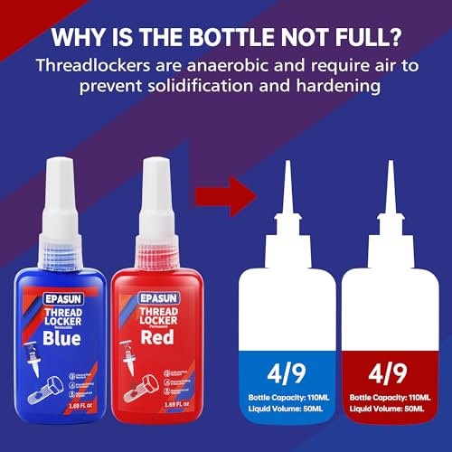 Image of EPASUN Threadlocker Blue and Red, 50mlx2 Thread Lock Medium and Strong Strength Lock Tight for Nuts, Bolts, Fasteners, and Metals to Prevent Loosening and Corrosion