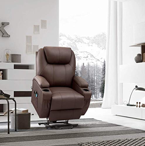 Victone Electric Power Lift Recliner Chair Pu Leather Sofa Chair For Elderly With Massage And Heat, Side Pockets And Cup Holders (Brown) #TOP2