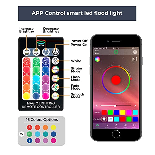 Zodic 20W Rgb Flood Lights, Ip66 Waterproof Remote App Dual Control Floodlights Party Stage Lighting 2700K 16 Million Colors Timing Music Sync Uplights For Garden Party Tree Flag House - 2 Pack #TOP2