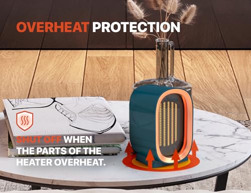 Ceramic Space Heater for Indoor Use, Overheat Protection, Tip-Over Protection, Low Noise Heating, Safe Electric PTC Portable Fan for Office Home Room, Blue Smart Handy Warmer for Bedroom Desktop - Image 6