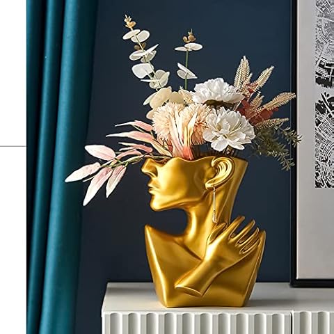 Kreativität Vasen Deko,Moderne Vase Gesicht Statue Schmuckständer Blumentopf Kunstverzierung Haus Dekoration Blumenvasen für Pampasgras Wohnzimmer Schlafzimmer Cover