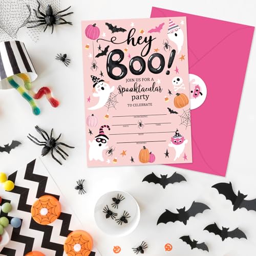 Tarjetas de invitación de Halloween con pegatinas para suministros de fiesta 4