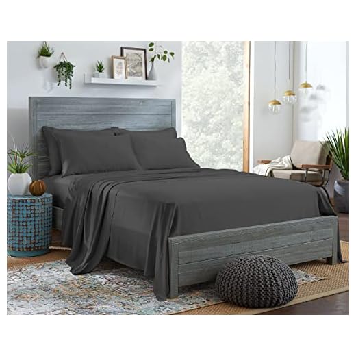 Stylinen 100% Organic Eucalyptus Bed Sheets King Size 4 Piece Set, Tencel Lyocell, Silky Soft & Smooth, Breathable, 16 Inch Deep Pockets, 1 Fitted, 1 Flat, 2 Pillowcases (King, Charcoal)
