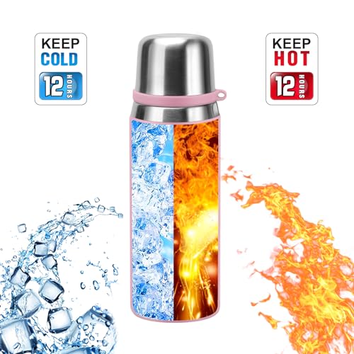 Botella termo de acero inoxidable con vaso 700ml botella aislante al vacío para café y agua caliente y fría (Rosa, 700ml) miniatura 4