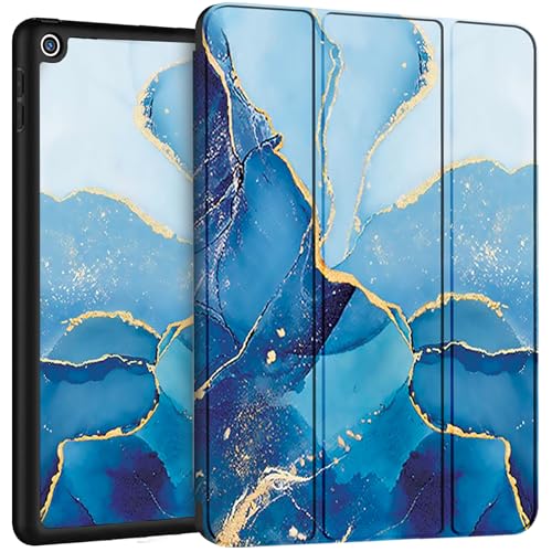 Image of Robustrion Cover for iPad 9th Generation Cover Case with Pencil Holder for Apple iPad 10.2 inch /iPad 9th 7th 8th Generation Smart [Soft and Flexible] Flip Stand Case [Auto Sleep /Wake] - Marble Blue
